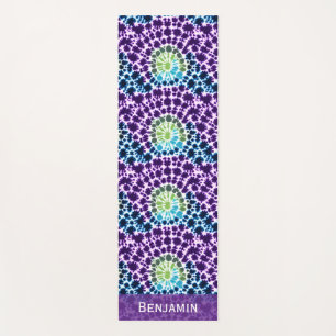 Tapis De Yoga Boho Motif Tie-Dye Violet Vert Turquoise