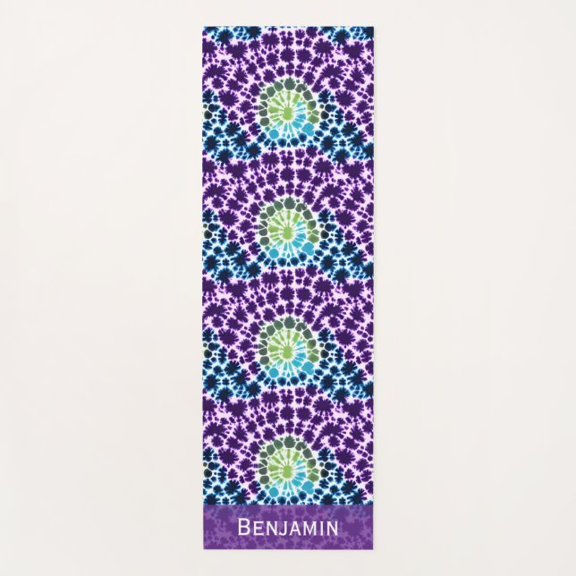 Tapis De Yoga Boho Motif Tie-Dye Violet Vert Turquoise (Devant)