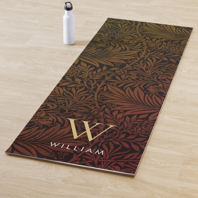 Tapis De Yoga Boho Orange Brûlé Botanique Or Monogramme Nom (En situation)