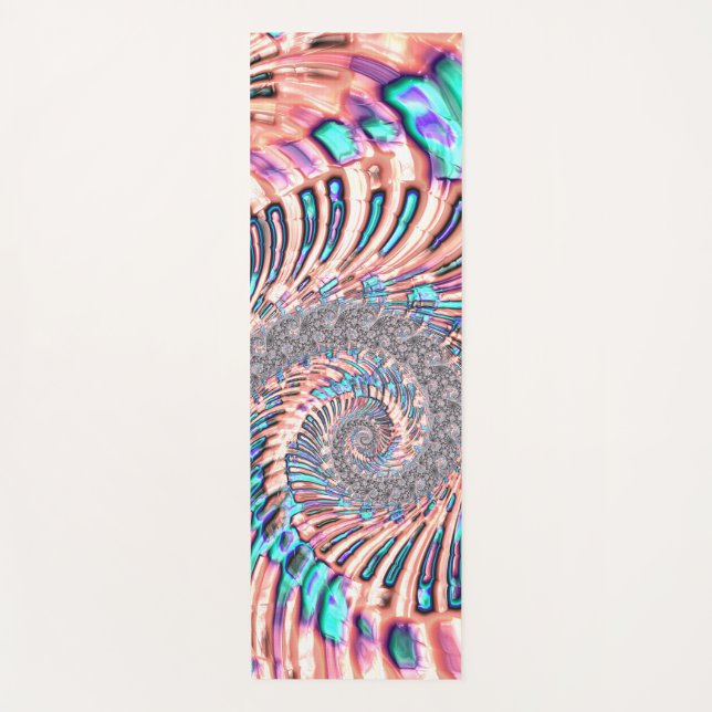 Tapis De Yoga Boho Pastel rose et bleu spirale Abstraite fractal (Devant)