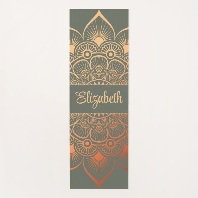 Tapis De Yoga Boho Sage Green Mandala Nom personnalisé Yoga Mat (Devant)