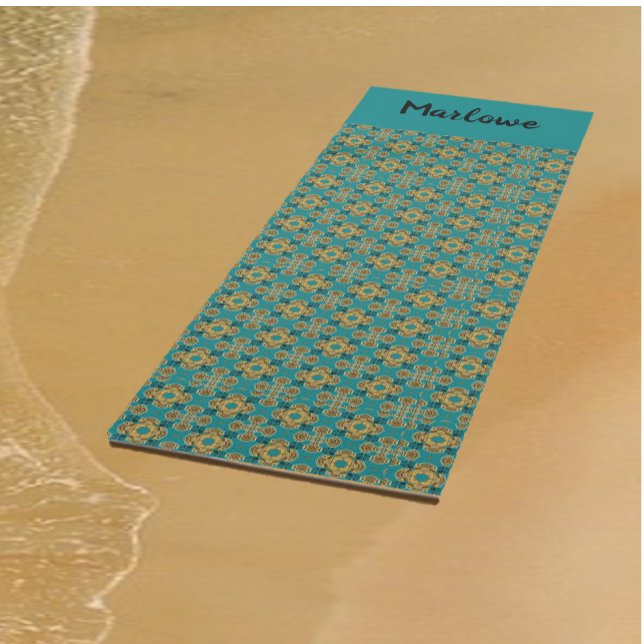 Tapis De Yoga Boho Turquoise et Gold Marocain Carreaux (Créateur téléchargé)