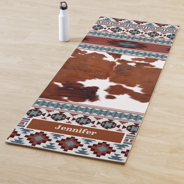 Tapis De Yoga Boho Western Cowhide Nom (En situation)
