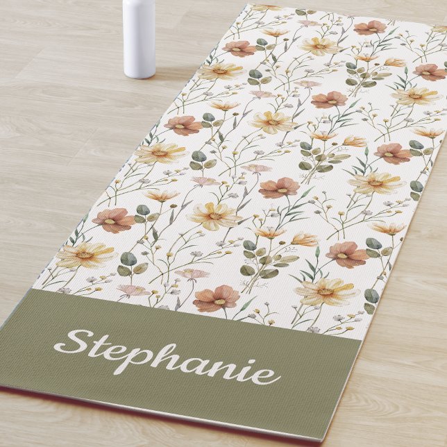 Tapis De Yoga Boho Wildflower Watercolor Custom Name (Créateur téléchargé)