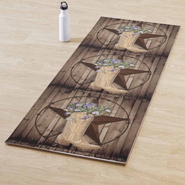 Tapis De Yoga bois de grange rustique fleur sauvage occidentale  (En situation)