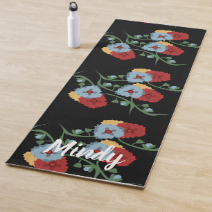 Tapis de yoga botanique floral folklorique