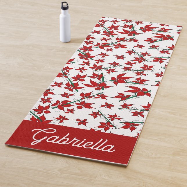 Tapis De Yoga botanique florale rouge de Noël (En situation)