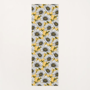 Tapis De Yoga Bouches blanches, fleurs sauvages sur jaune