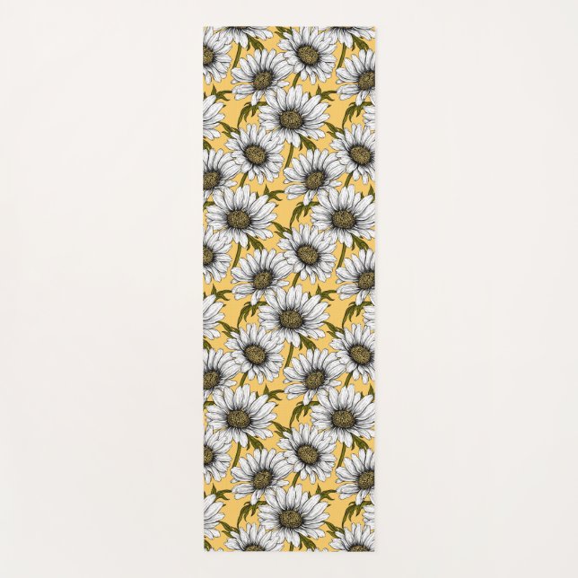 Tapis De Yoga Bouches blanches, fleurs sauvages sur jaune (Devant)