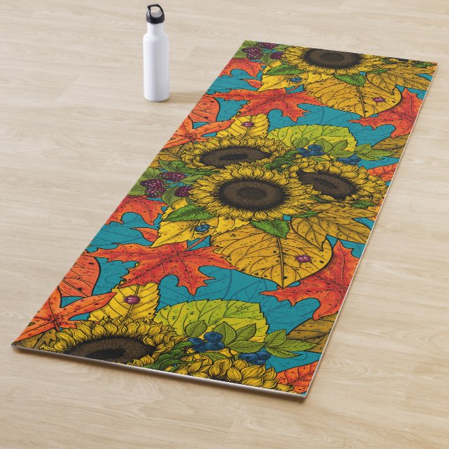 Tapis De Yoga Bouquet d'automne en bleu (En situation)
