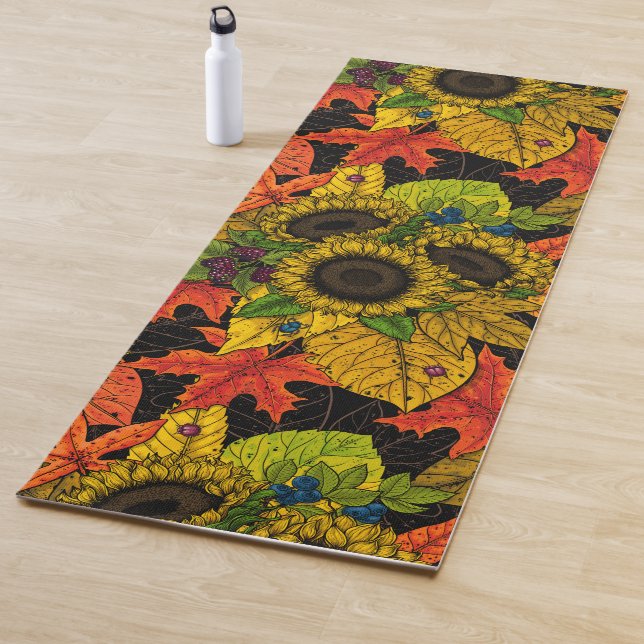Tapis De Yoga Bouquet d'automne noir (En situation)