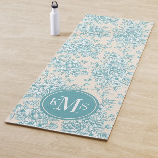 Tapis De Yoga Bouquet Rose bleu Jardin Motif Floral (En situation)
