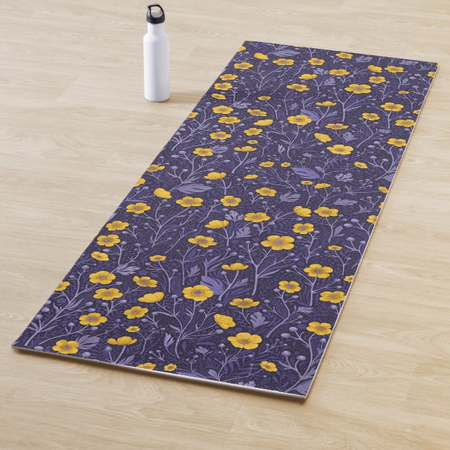 Tapis De Yoga Boutons jaunes et violets (En situation)