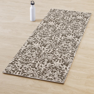 Tapis De Yoga Branches de chêne et feuilles, motif damassé en br