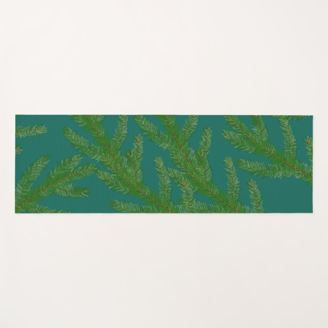 Tapis De Yoga Branches de sapin vert festif   (Devant (Horizontal))