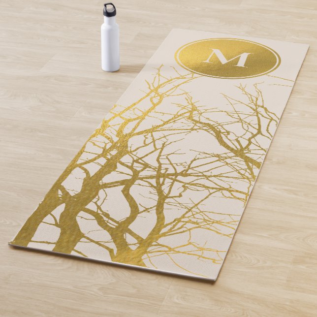 Tapis De Yoga Branches Gold Tree Motif Monogramme beige (En situation)