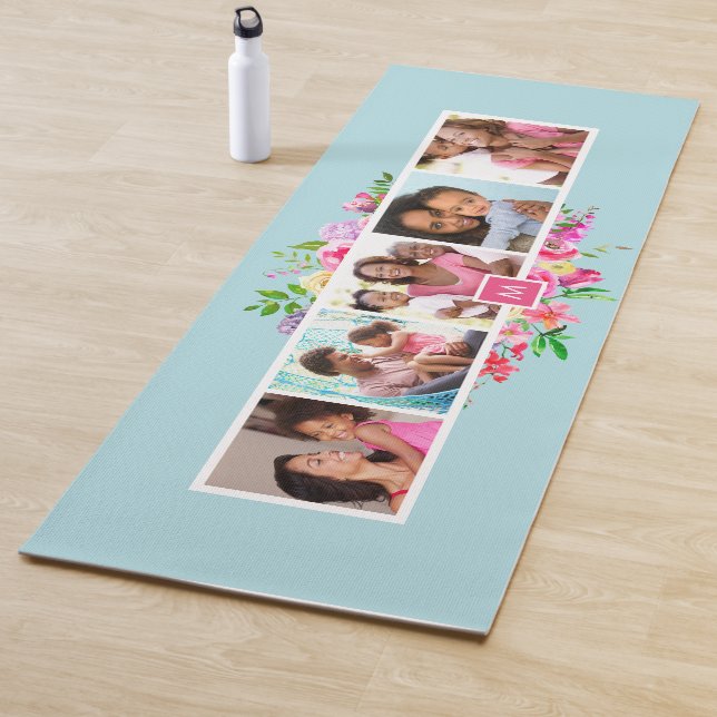 Tapis De Yoga Bright Blooms 5 Photo Collage Monogramme (En situation)