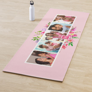 Tapis De Yoga Bright Blooms 5 Photo Collage Monogramme