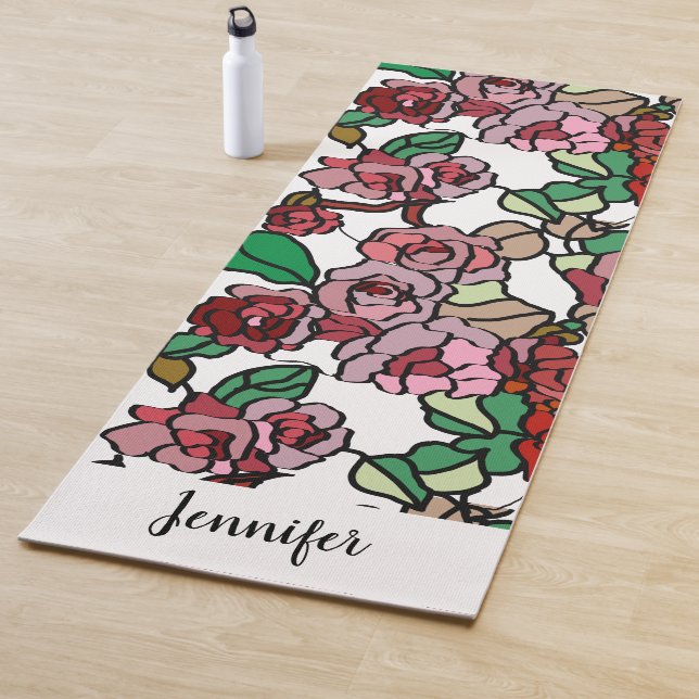 Tapis De Yoga Bright red flowers (En situation)