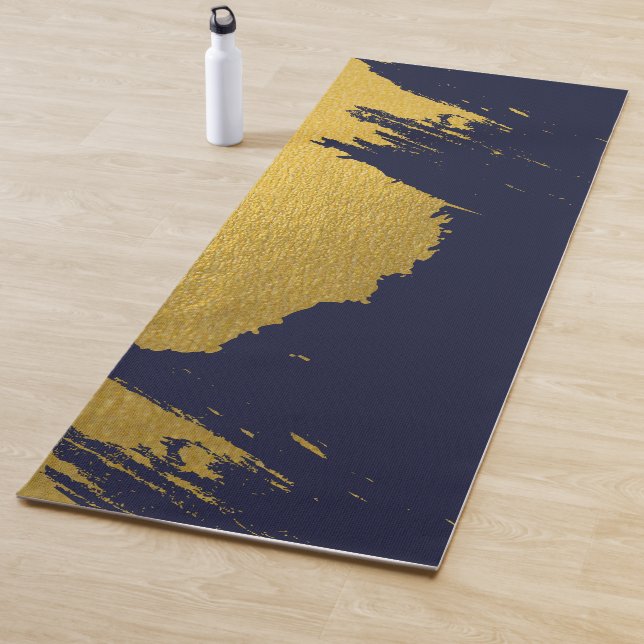 Tapis De Yoga Brochures Faux Gold avec Arrière - plan bleu marin (En situation)