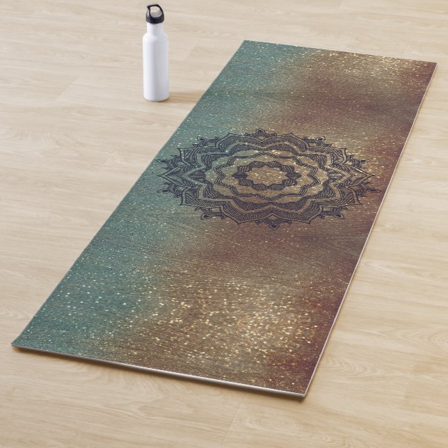 Tapis De Yoga Bronze et vert chimmery Mandala Yoga Mat (En situation)
