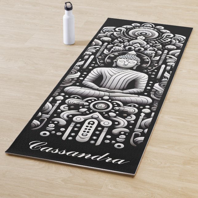 Tapis De Yoga Buddha in black and white  (En situation)
