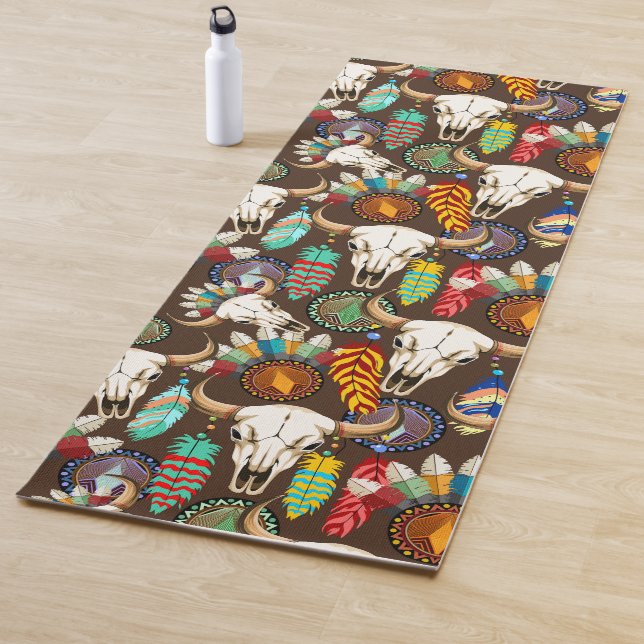 Tapis De Yoga Buffalo Skull Native American Emblem (En situation)