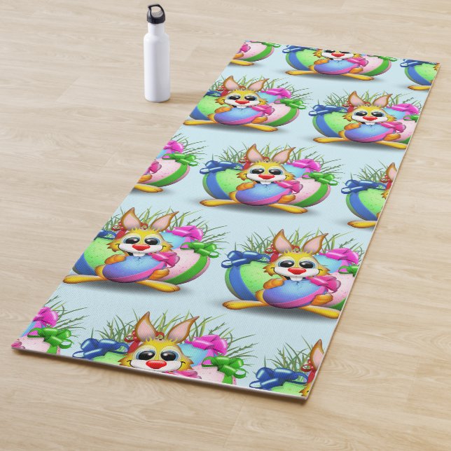 Tapis De Yoga Bunny de Pâques drôle et caractère mignon Biting u (En situation)