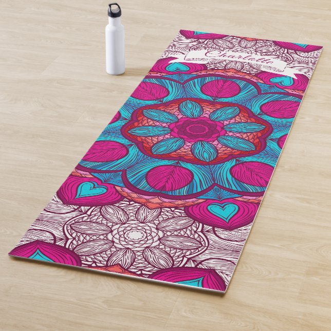 Tapis De Yoga Cadeau personnalisé Mandala rose moderne (En situation)