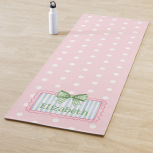 Tapis De Yoga Cadre rose et bleu avec un nœud en vichy vert