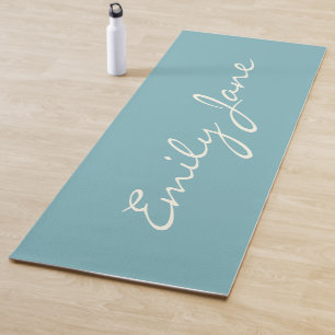 Tapis De Yoga Calligraphie moderne minimaliste Nom bleu Turquois