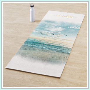 Tapis De Yoga Calm Peaceful Ocean Seashore Sun Name