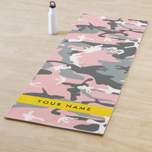 Tapis De Yoga Camouflage rose et gris Personnalisez votre nom