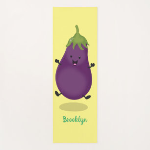 Tapis De Yoga Caricature d'aubergine d'aubergine joliment heureu
