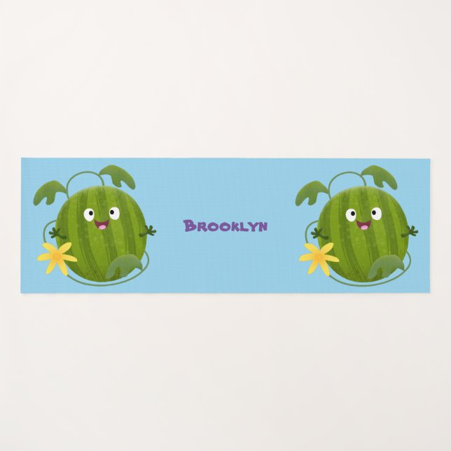 Tapis De Yoga Caricature joli et souriant de pastèque (Devant (Horizontal))