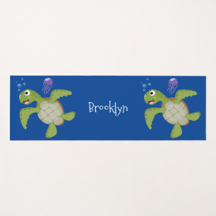 Tapis De Yoga Caricature joyeuse de tortue de mer verte mignonne