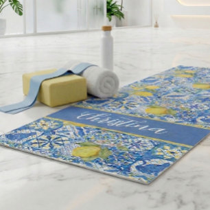 Tapis De Yoga Carreau bleu français country motif de citron Prov
