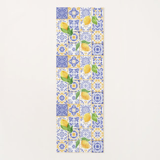 Tapis De Yoga Carreau d'eau de Méditerranée motif citron aquarel