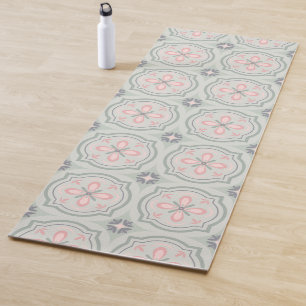 Tapis De Yoga Carreaux Floraux Pastel Vert