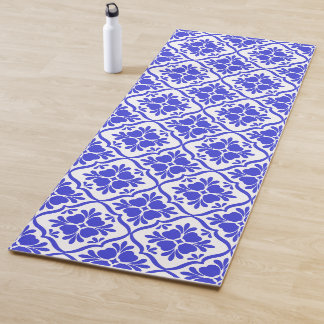Tapis De Yoga Carreaux méditerranéens bleus vintage
