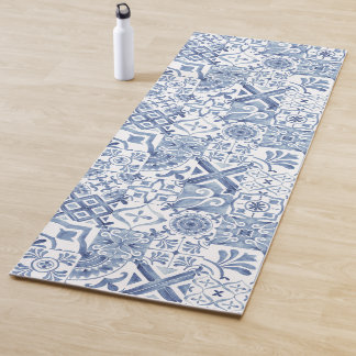 Tapis De Yoga Carreaux méditerranéens bleus vintage