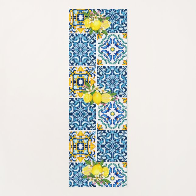 Tapis De Yoga Carrelage méditerranéen clair Sicilien Citrus Lemo (Devant)