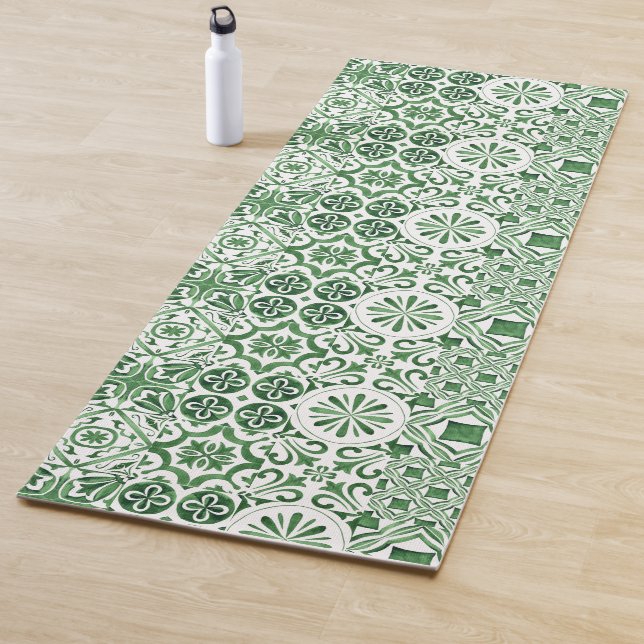 Tapis De Yoga Carrelage vert imprimé Italie Grèce tendance (En situation)