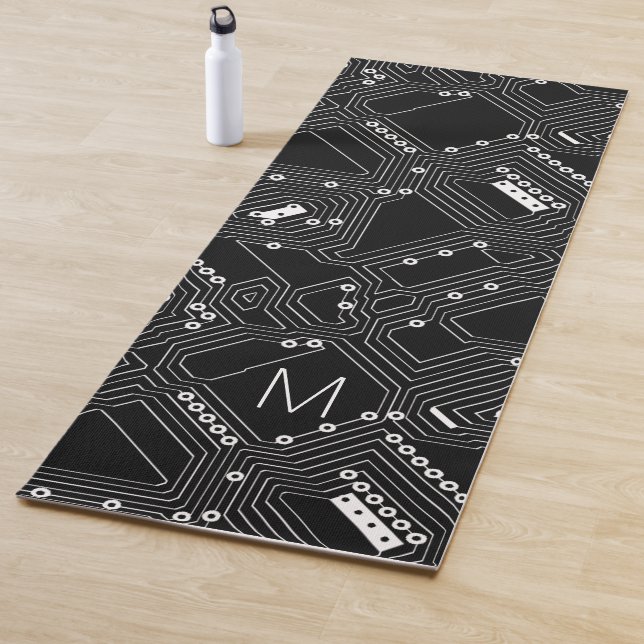 Tapis De Yoga Carte de circuit électrique Retro Black White (En situation)