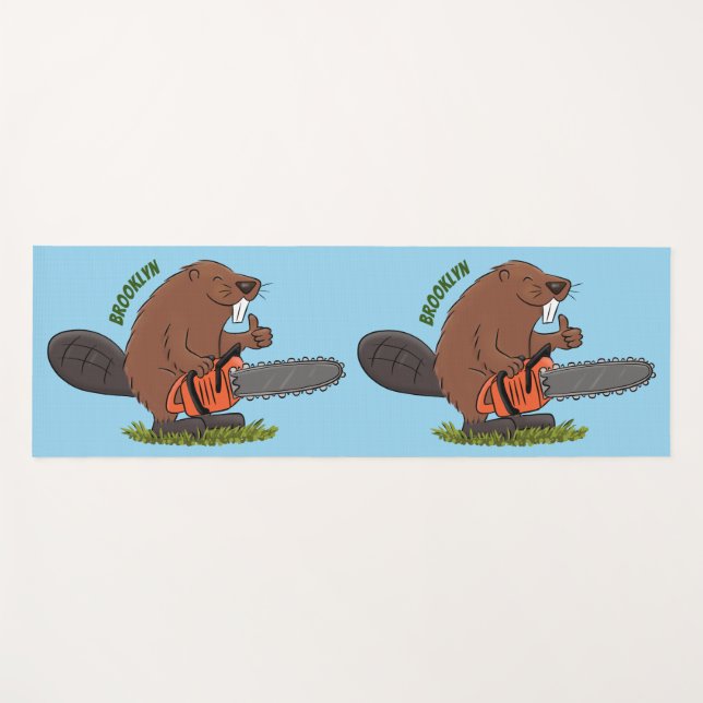 Tapis De Yoga Castor drôle avec humour de dessin animé de tronço (Devant (Horizontal))