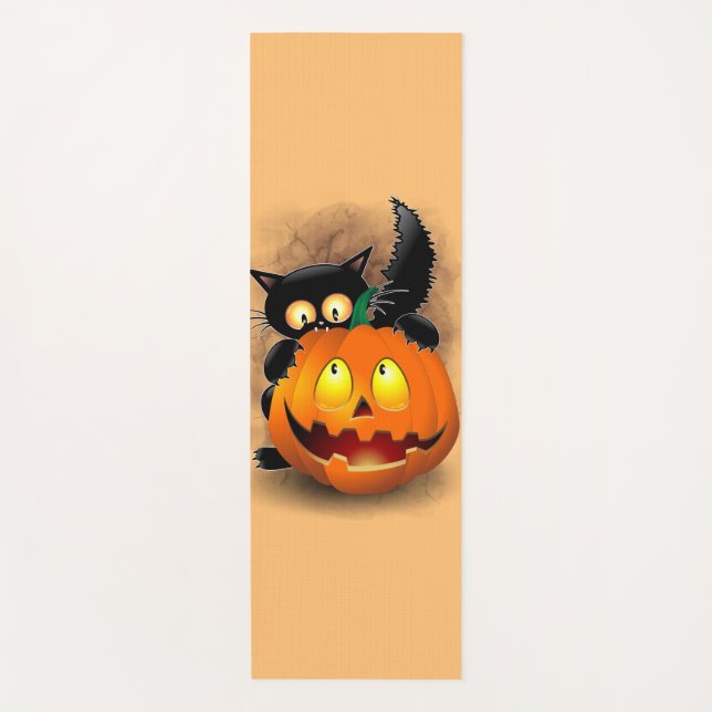 Tapis De Yoga Cat Fun Halloween Character biting a Pumpkin  (Devant)