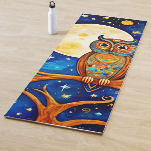 Tapis De Yoga Céleste de Chouette lunaire : Étoiles, Lune, Planè