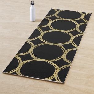 Tapis De Yoga Cercles d'or et chic à la mode moderne noir lisse