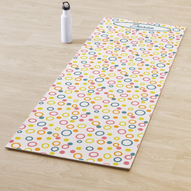 Tapis De Yoga Cercles orange jaune turquoise Points (En situation)