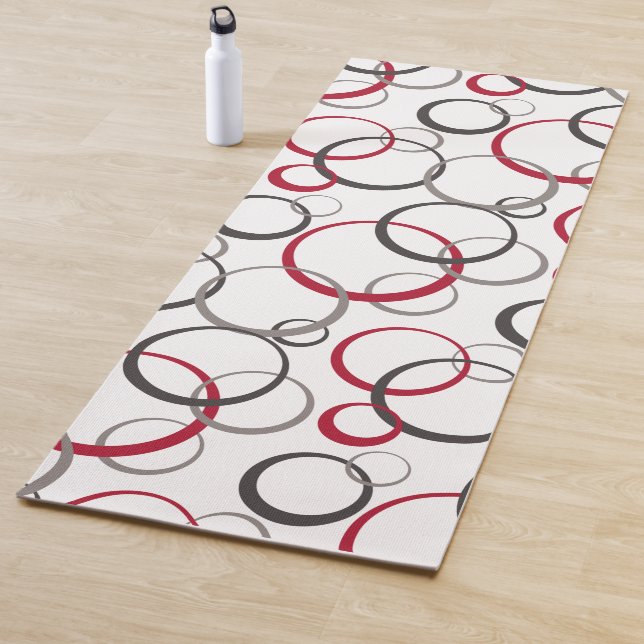 Tapis De Yoga Cercles rouges gris blanc (En situation)